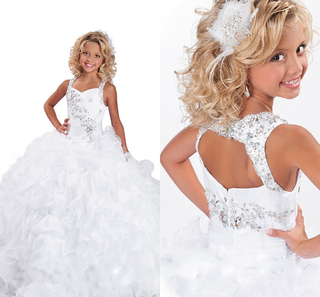 

Beading Spaghetti Straps Ruffled Floor Length Ball Gown Flower Girl Dress Party Girls Dress Backless Sexy Dress For Wedding HY1200, Red