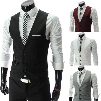 

New Arrival Dress Vests For Men Slim Fit Mens Suit Vest Male Waistcoat Gilet Homme Casual Sleeveless Formal Business Jacket, Black