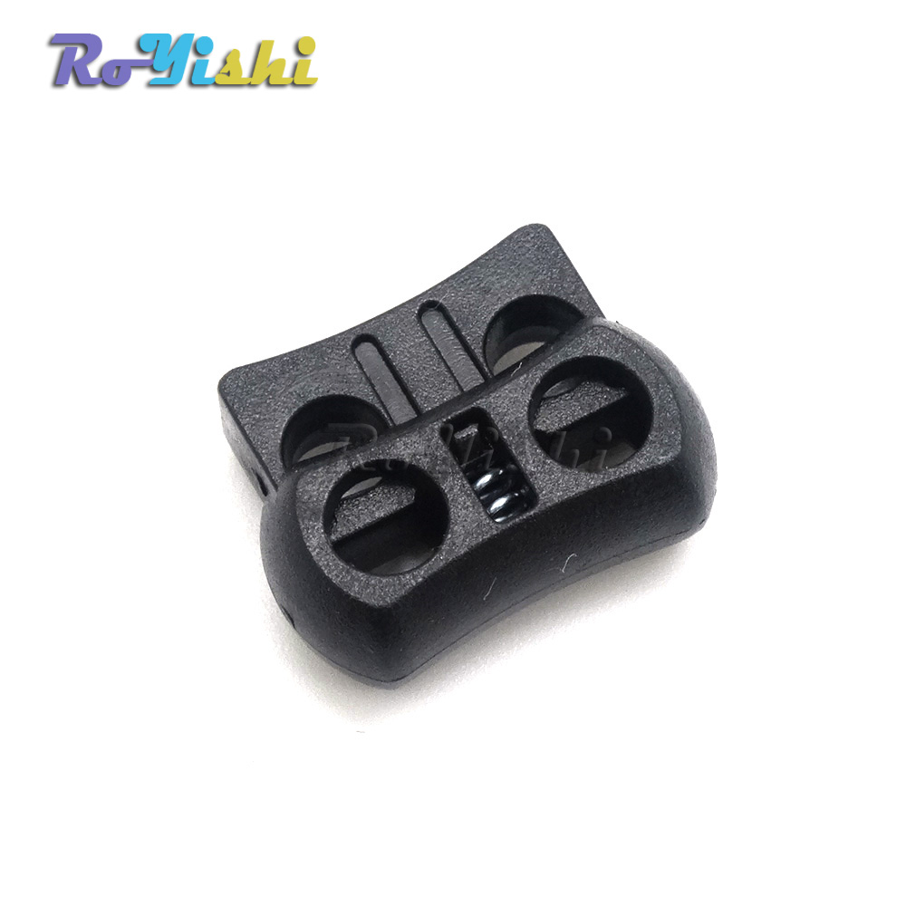 

100pcs/lot 2 Holes Cord Lock Toggle Stopper Plastic toggle clip Black 15mm*20mm*7.5mm
