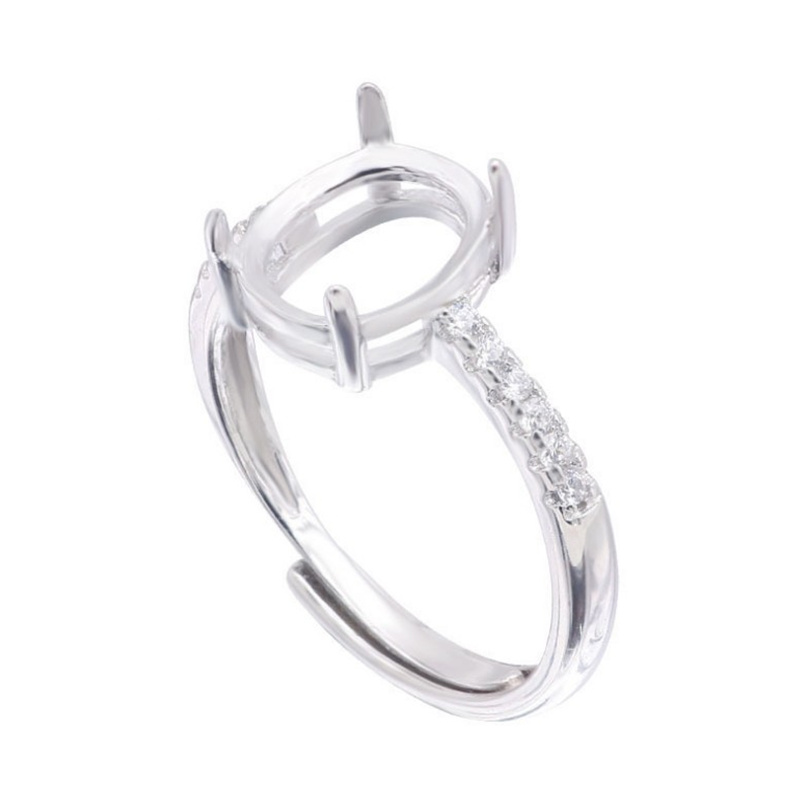 

Adjustable Semi Mount Ring Setting For Oval Stone With Side CZ Blank Base Solid 925 Sterling Silver Fashion Women Jewelry Wedding