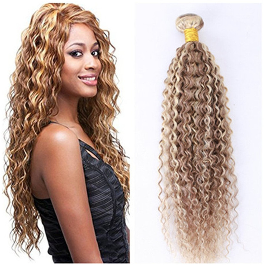 

Human Hair Bundles Piano Color Mixed 27 613 Blonde Kinky Curly Hair Wefts Afro Kinky Curly Brazilian Virgin Hair 3Pcs/lot New Arrive