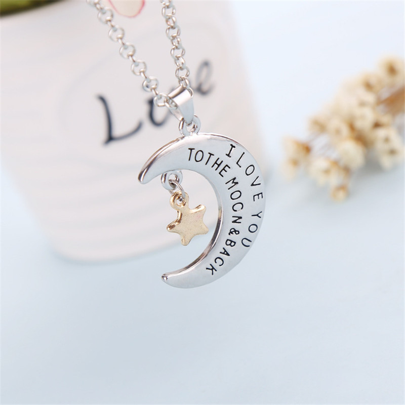 

Fashion Moon Star Necklace I Love You To The Moon And Back Pendant Necklaces Silver Plated Necklaces For Unisex