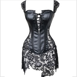 

Wholesale-Free shipping 2016 Steampunk Faux Leather Lace up Steel Boned Bustier Top Corset Overbust Black Brocade Size -6XL