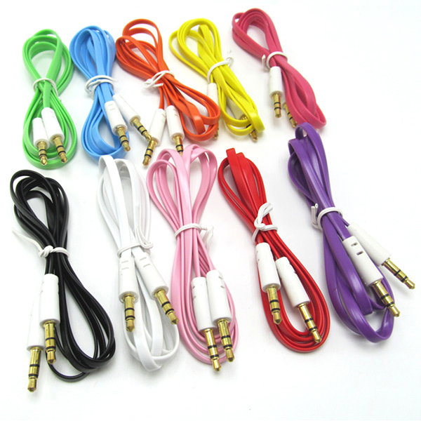 

DHL Free 1m/3ft Colorful Flat Noodle 3.5mm Aux Audio Cable Jack Male to Male Plug Stereo Cord Wire for mobile phones