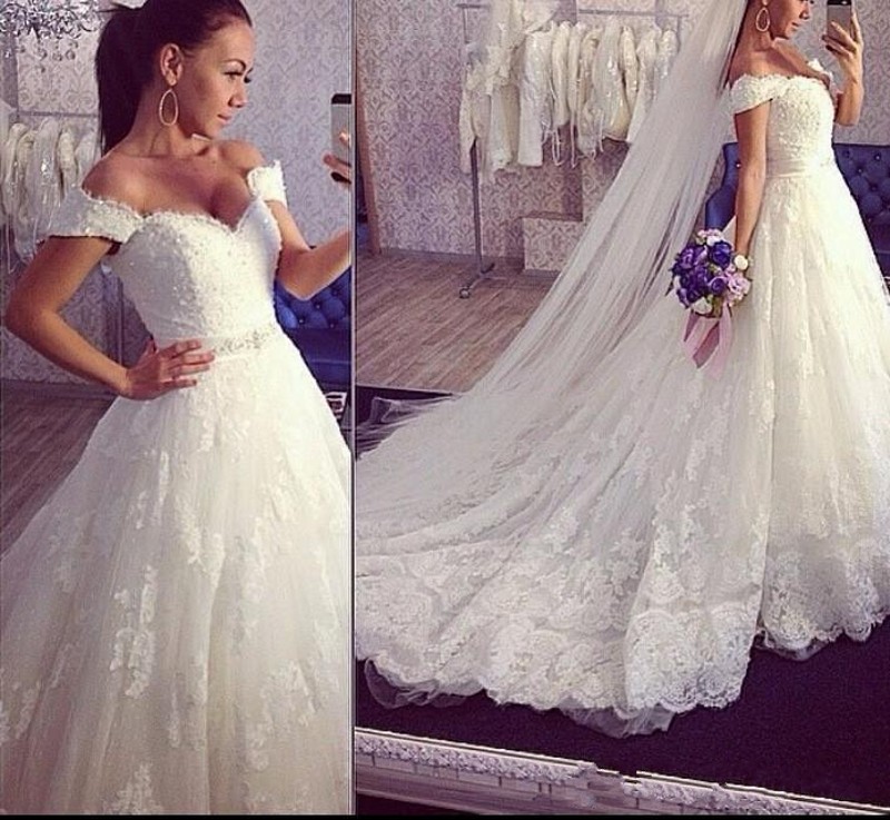 

Amazing Off Shoulder Beaded Wedding Dresses 2017 Summer Lace A Line Sweetheart Bridal Gowns Sweep Train Lace Up Wedding Dresses Custom Made, Pink