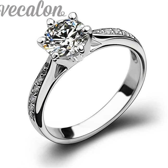 

Vecalon New fashion ring wedding Band ring for women 1ct Simulated diamond Cz 925 Sterling Silver Female Engagement Finger ring