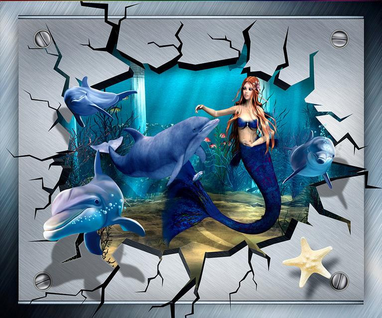 3d pvc flooring waterproof Seabed Castle Mermaid Floor wallpaper for kids room-image-407675765