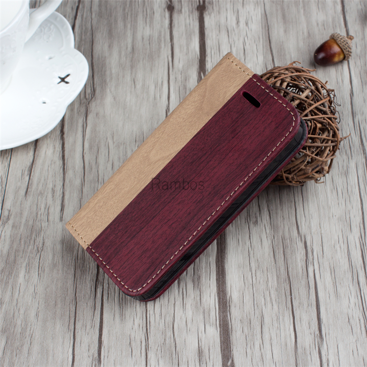

Mobile Phone Retro Wooden Phone Accessory Leather Wood Wallet Case Flip Cover for iphone 5 5s 6
