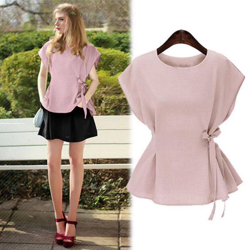 Women Solid Color Blouse Summer Sleeveless Cotton Shirt O-Neck Loose Casual Tops Shirts