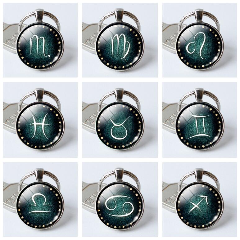 

Good A++ Twelve Constellation Glass Keychain Time Gemstone Key Ring Pendant KR396 Keychains mix order 20 pieces a lot