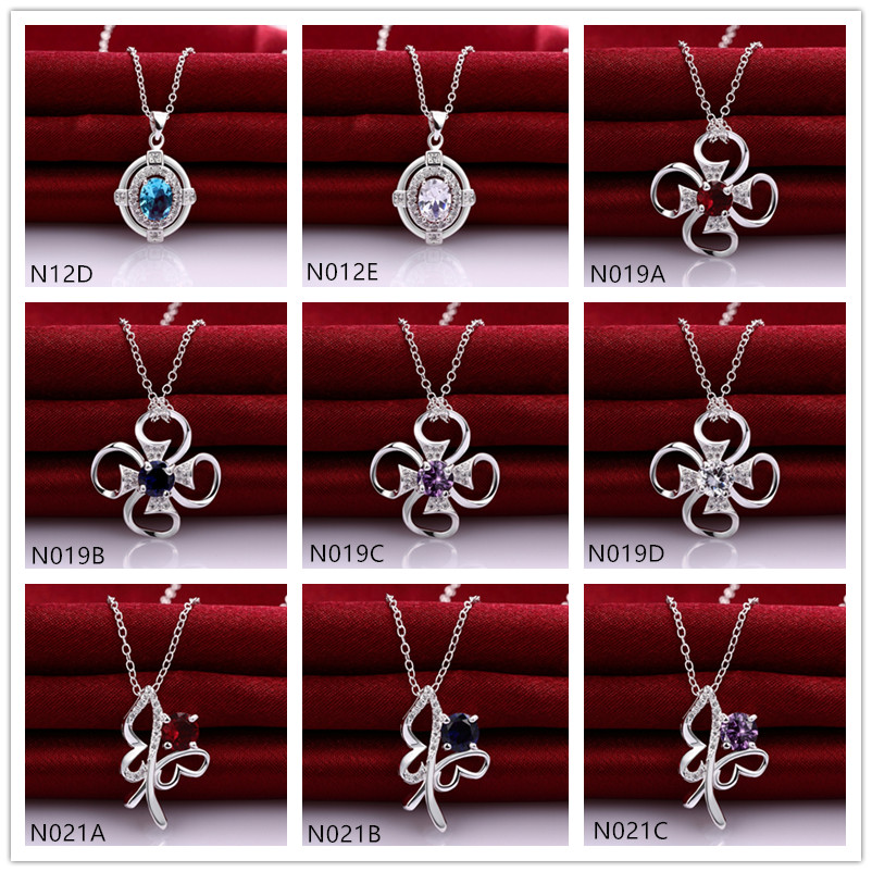 

fashion women's gemstone 925 silver necklace pendants mixed style,wholesale sterling silver plated pendant necklaces GTN19