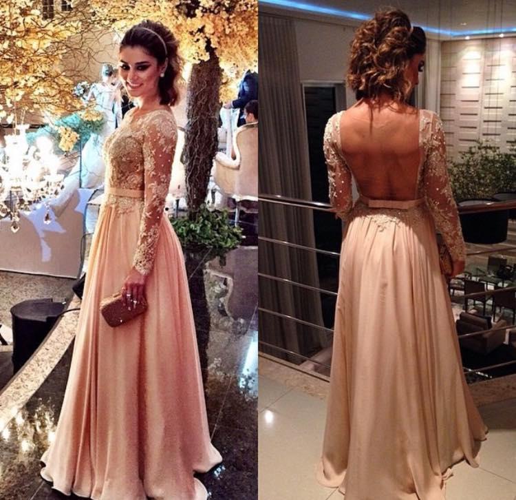 2021 Vintage Celebrity Evening Dresses Long Sleeves Formal Party Gowns A Line Jewel with Lace Appliques and Beading Sequins See Through Back-image-256758668