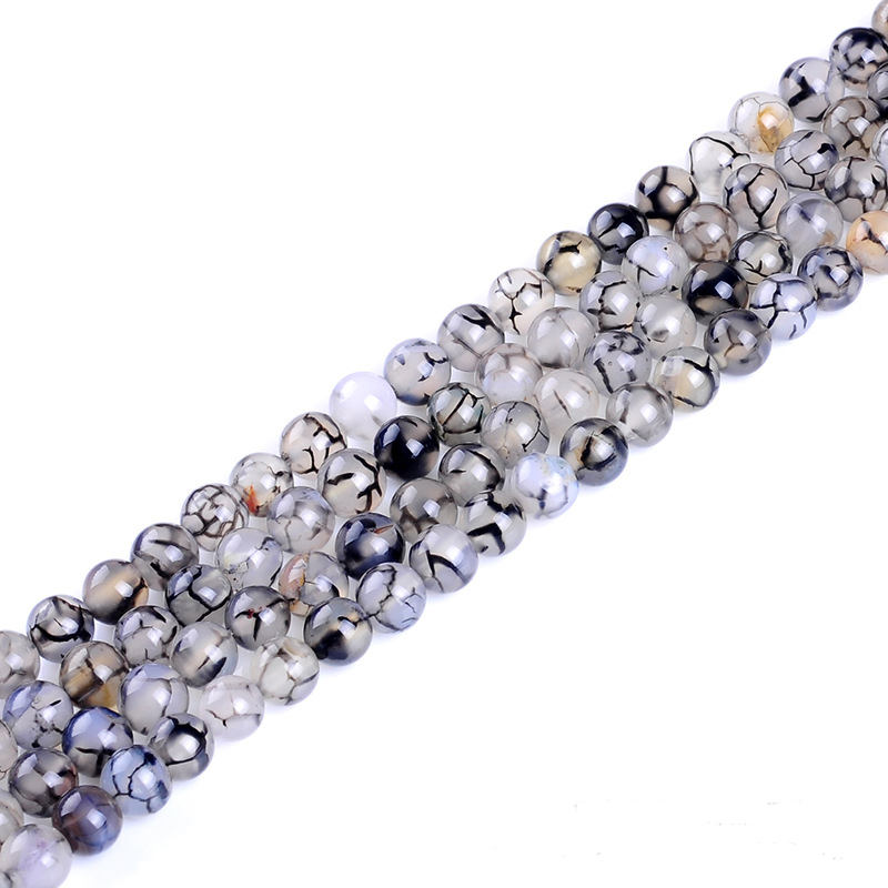 

Strand 15" 4/6/8/10/12/14MM Pick Size Natural Black Dragon Vein Agate Stone Beads Round Loose Beads For Jewelry Making