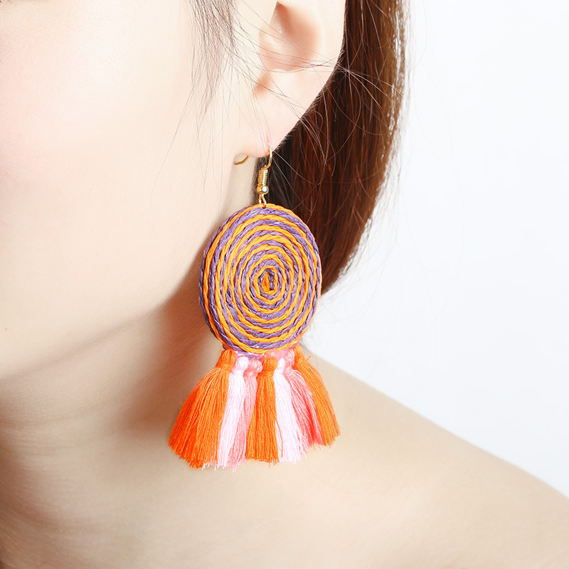 

Hot Selling Fashion Vintage Bohemian Handmade Cotton Tassel Charm Earrings Ethnic Fringe Drop Earrings for Women Party Jewelry