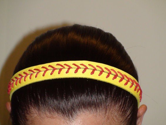 

2018 yellow softball red stitching really leather headbands whosale retail hairbow