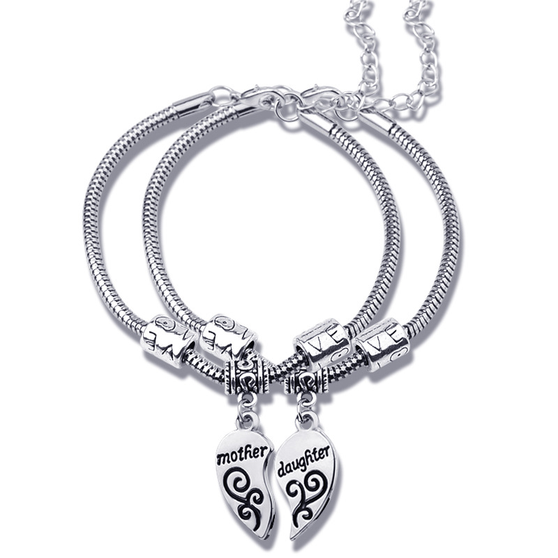 Madre Figlia Cuore Collana Set in Silver Plate Famiglia Ciondolo 2 Pezzi