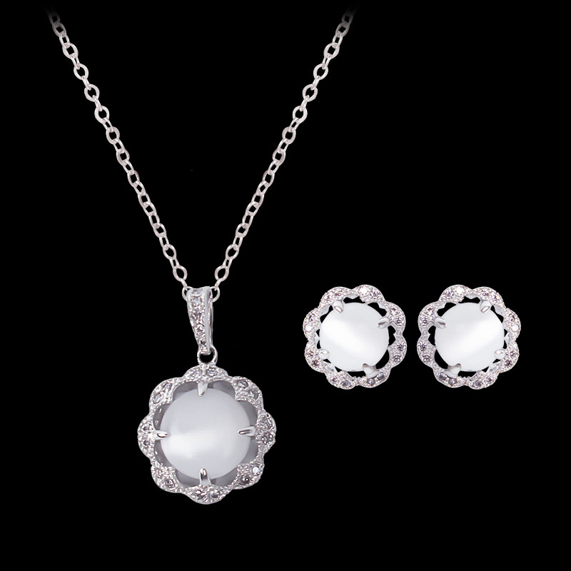 

Necklace Earrings Jewelry Set Elegant Fashion Women Quality Rhinestone & Opal 18K Gold Plated Flowers Party Jewelry 2-Piece Set