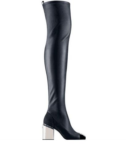 

fashionville*u684 40/41 genuine leather stretch chain thigh high boots over knees black white, Black/ ask size first