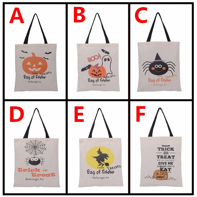 

Halloween Decorations Large Cotton Canvas Hand Pumpkin Devil Spider Printed Candy Gift Bags 100pcs/lot