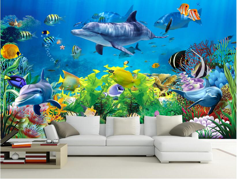 3d wallpaper custom photo non-woven mural wall sticker Coral sea world fish painting picture 3d wall room murals wallpaper-image-388679900