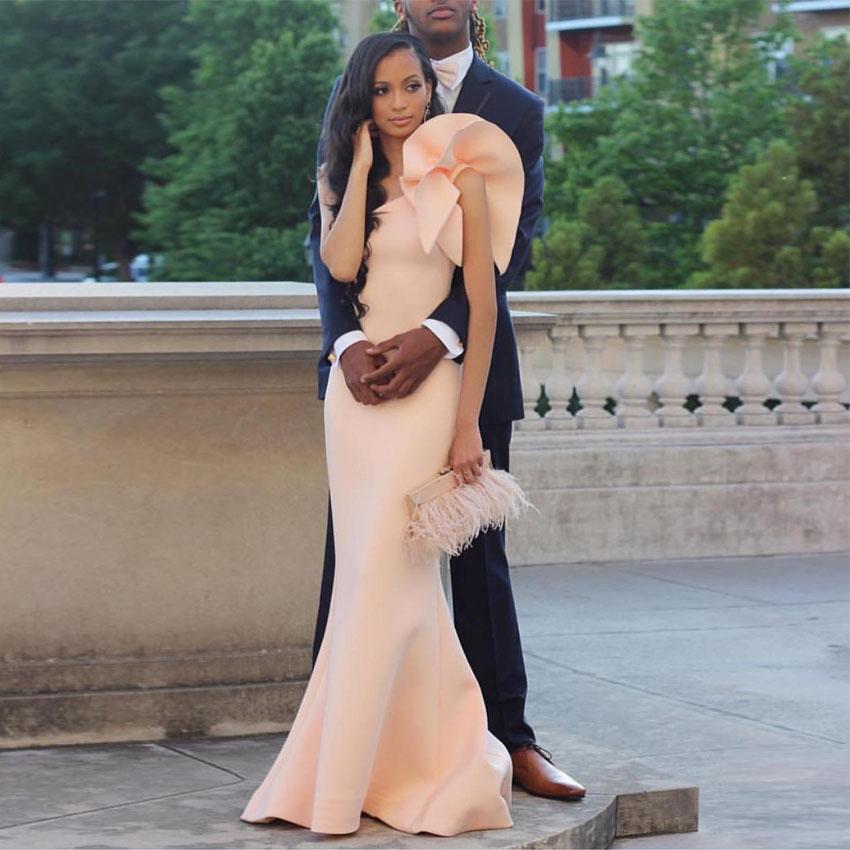 

2018 One Shoulder Mermaid Evening Dresses Elegant Said Mhamad Celebrity Prom Dresses Custom Made Satin Long Dresses Sweep Train, Water melon