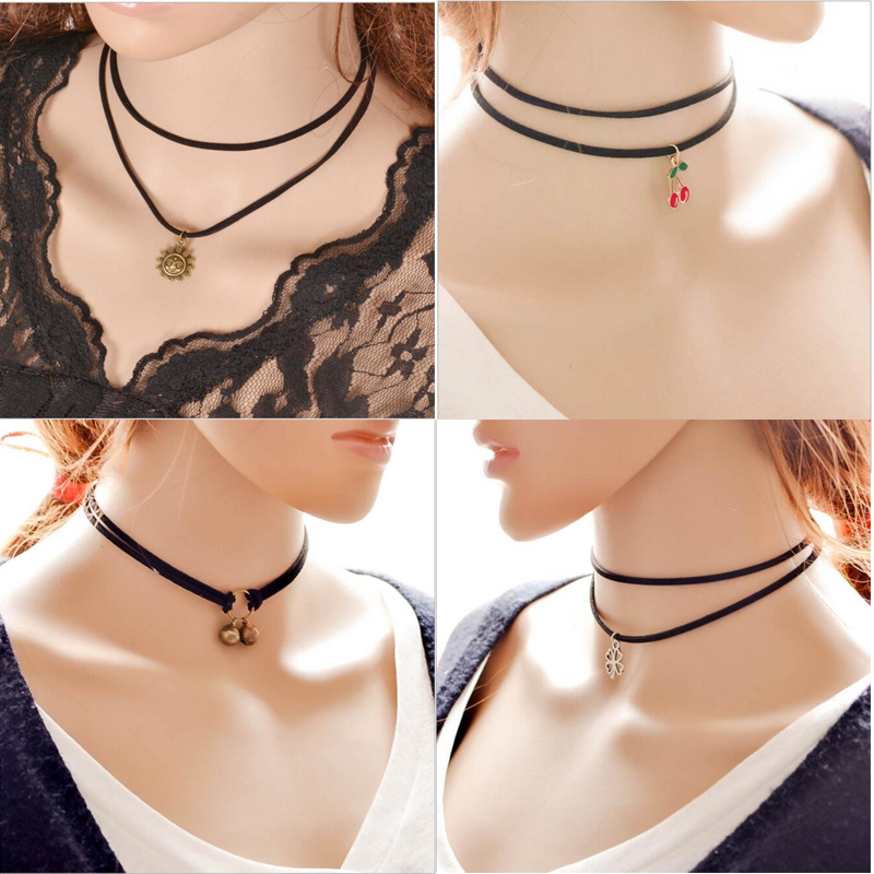 

Harajuku Velvet Belt Neck Strap Lace Collar Short Chain Pendant Necklace Black Chokers Lolita Clavicle Chain Necklaces Jewelry for, Golden;silver