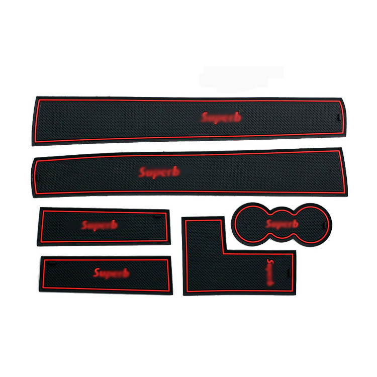 

6pcs Non-Slip Rubber Interior Car Door Armrest Storage Panel Mat Cup Holder Slot Pad Cover Sticker For Skoda Superb 2009-2015