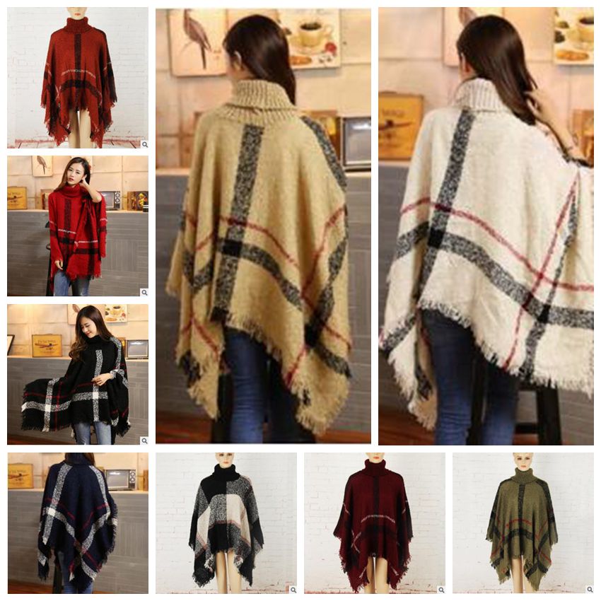 

Plaid Scarves Poncho Tassel Fashion Wraps Women Vintage Knit Scarf Tartan Winter Cape Grid Shawl Cardigan Cloak Coat Sweater Blankets C3026