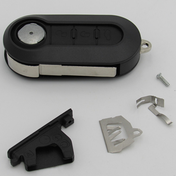 

Best quality car replacement key shell for Fiat 500 3 buttons flip folding remote key blank case with battery clamp, Black