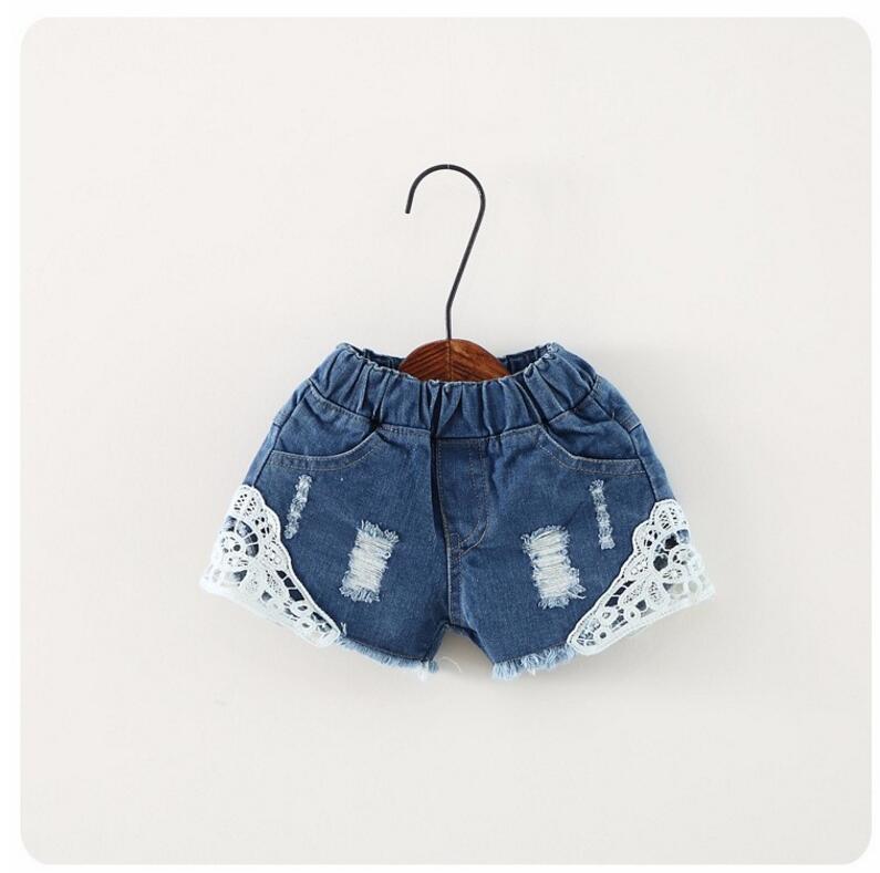 

Summer Children Denim Shorts Korean Girl Lace Shorts Kid's Jeans Hot Pants 90-130 Size 5pcs/lot Factory Sale Child Clothing wave, Multi-color