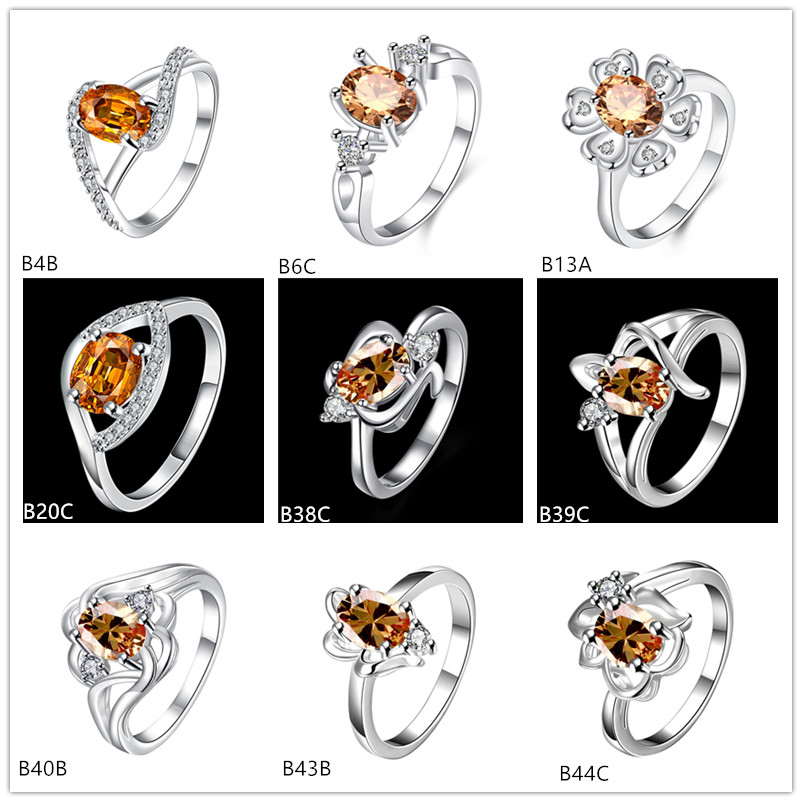 

Eye flower champagne gemstone 925 silver rings GTGR16 ,online for sale sterling silver plated ring 10 pieces mixed style