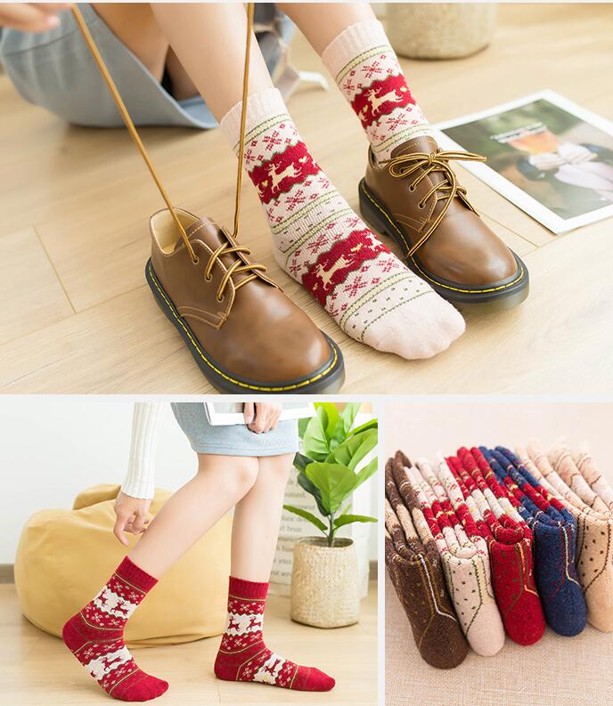 

Women Socks Christmas Deer Cartoon Design Casual Knit Wool Socks Men Winter Warm Shorts Ankle Socks Meias Calcetines
