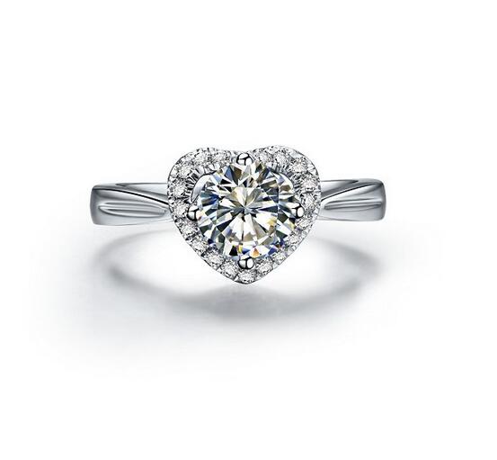 

Heart Shape High Carbon Synthetic Diamond Ring 1 Karat Lovers Wedding Sterling Silver Euro-American Style