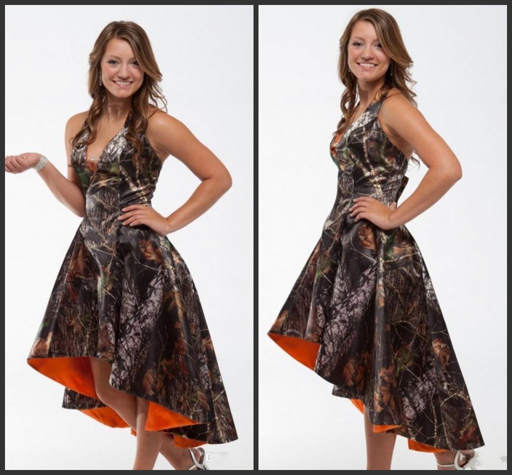 

2022 High Low Camo Pro mDress Short Bridesmaid Dress Halter Neck V Neck Sleeveless Chepa Price Charming, Same as image