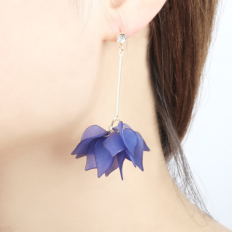 

New Personality Multilayer Petals Flower Drop Earrings for Women Jewelry Fashion Acrylic Lotus Long Tassel Dangle Earring