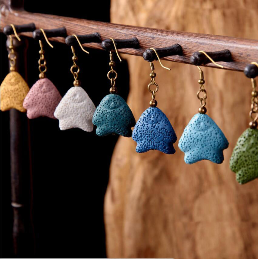 

8 Colors Fat Fish Lava Stone Earrings Perfume Essential Oil Diffuser Earrings Natural Stone Ethnic Earrings Accessories Jewelry for Women