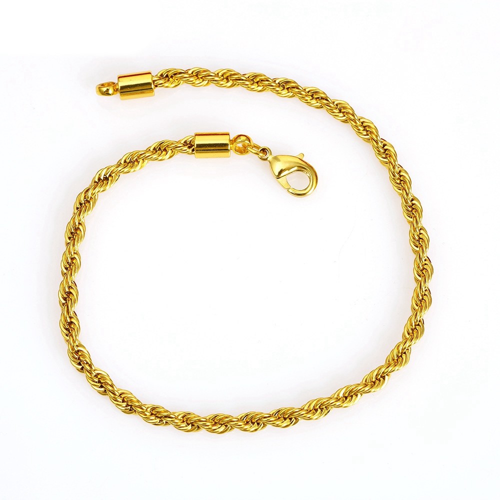 Thin Classic Rope Chain 24k Yellow Gold Filled Womens Mens Bracelet Link 9 inches-image-390157695