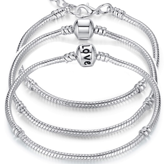 

Charm Bracelets 925 Sterling Silver 3mm Snake Chain Fit Pandora Charms Bead Bangle Bracelet Fashion Jewelry DIY Gift For Men Women