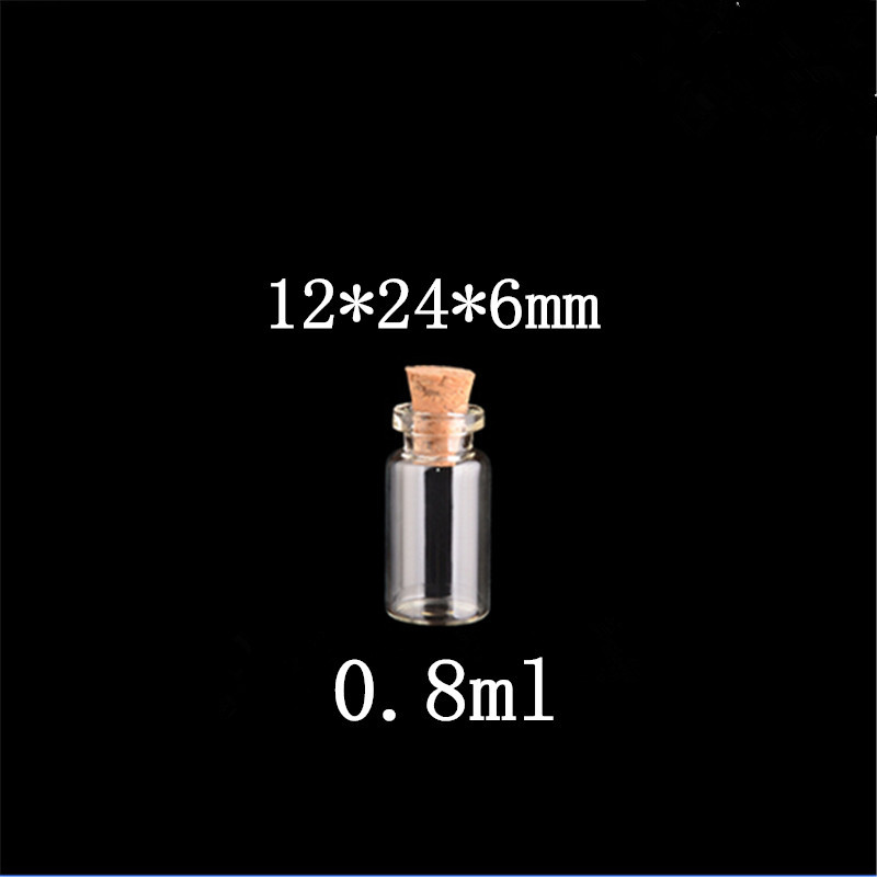 

100 pcs 0.8 ml Mini Bayonet Glass Bottles With Cork Empty Small Wishing Bottles DY 12X24X6 mm Little Glass Jars Pendants