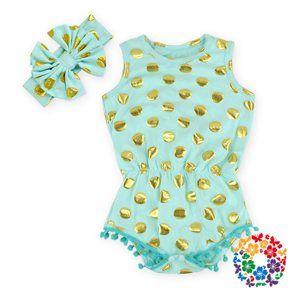 

Summer Infant Clothing 12 Colors Toddler Baby Gold Polka Dots Romper +Headbands Baby Girls Sleeveless Princess Birthday Dresses Jumpsuits, 1lot=one color=one size=6sets