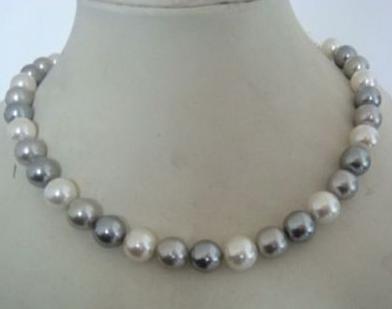 

9-10mm Beaded Necklaces Gray White Pearl Necklace 18inch Gold Clasp