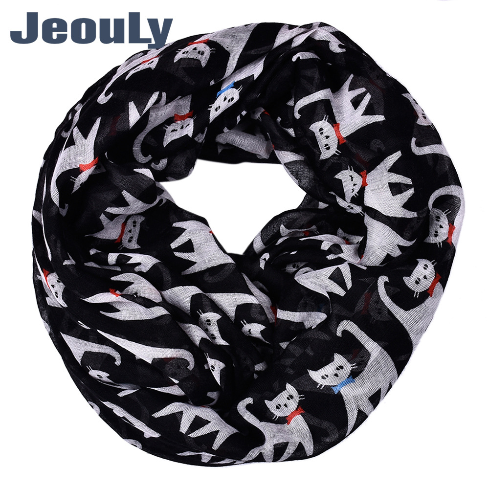 

Woman Infinity Scarf JeouLy Brand New Hot Fashion Lady Cat Print Scarves Loop Neckerchief Scarfs Hijab for Women Free Shipping