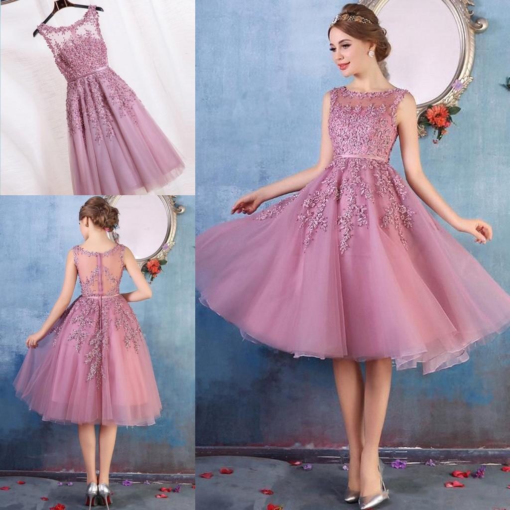 

Ball Gown Princess Illusion Neckline Knee Length Lace Cocktail Party Dress with Beading Crystal Detailing Flower(s) Lace Pearl Detailing, Champagne