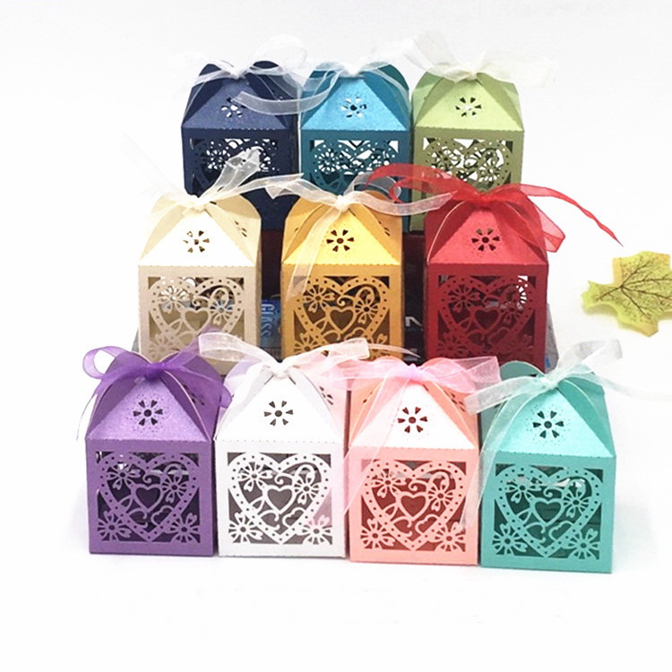 

Love Heart Laser Cut Hollow Baby Shower Favors Boxes Gifts Candy Boxes Favor Holders With Ribbon +DHL Free Shipping, Pink