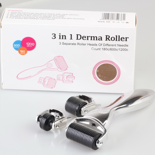 

3-In-1 Derma Roller Skincare Kit Titanium Needles (0.5-1.5- 2.0mm) titanium dermaroller for scar removal