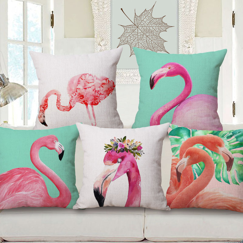

wild animal cushion cover 45cm pink flamingo almofada cotton linen throw pillow case indoor outdoor decorative cojines for home