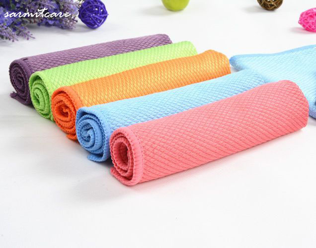 0295 - Bottom Price 360pcs/lot 30*30cm 3P Fish Scale Lines Glass Clean Cloth Washing Magic Wipping Sponges Scouring Pads Car Clean-image-379033262