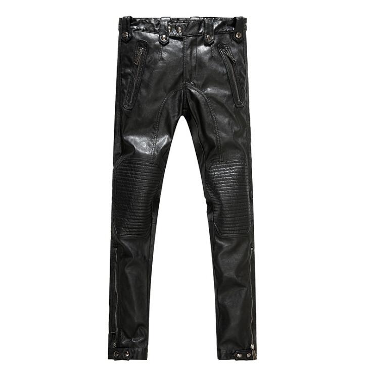 

2018 spring autumn Europe men locomotive leather pants men's motorcycle genuine leather pants Slim warm brand sheepskin trousers, Black