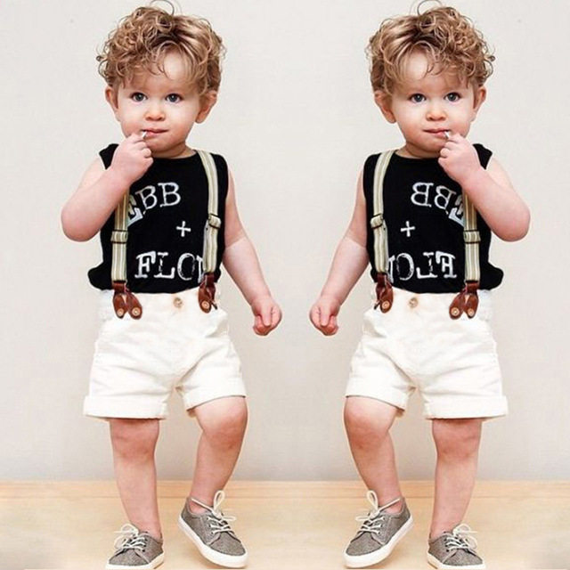 

2016 New Fashion baby boys 3PCS Clothes Set Character Tank Top + Shorts + Suspender Cool Kids Baby Boy summer suit Outfits, As show