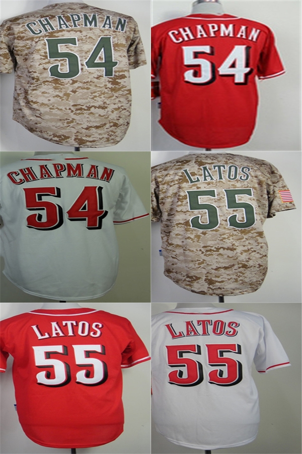 Custom Mens Womens Kids Toddlers Cincinnati 54 Aroldis Chapman 55 Mat Latos Home Road Alternate Flex/Cool Base Baseball Jerseys